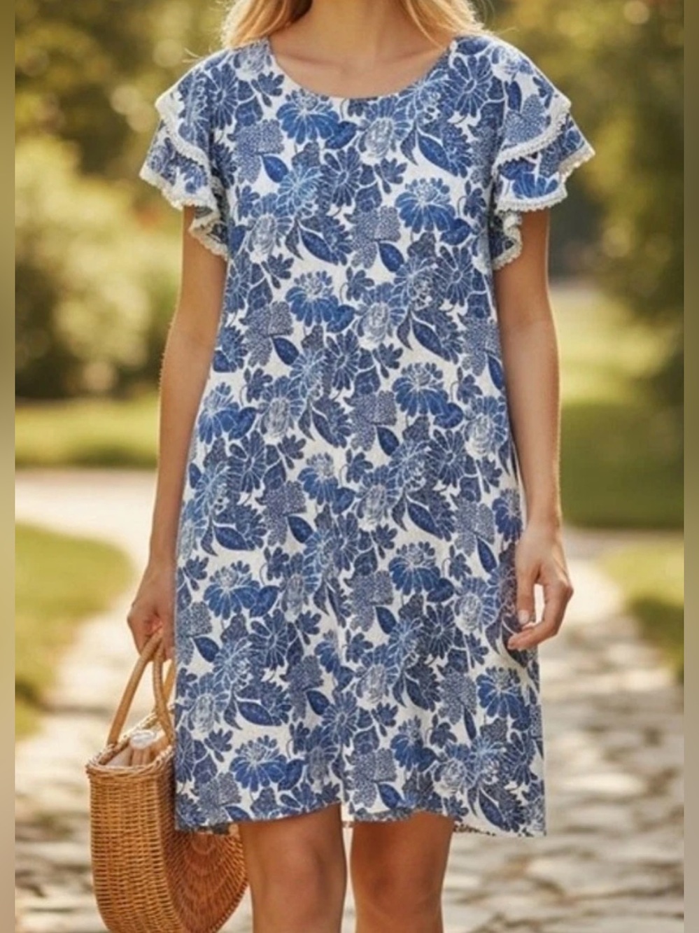 Luisa‎ Perla Anthropologie Size L Lace Trimmed Linen Blend Dress Cottagecore